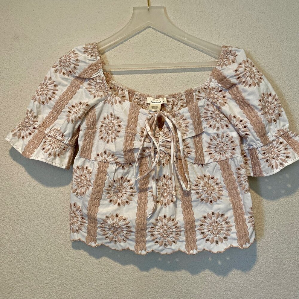 Urban Romantics Pink White Eyelet Babydoll Coquette Top XS